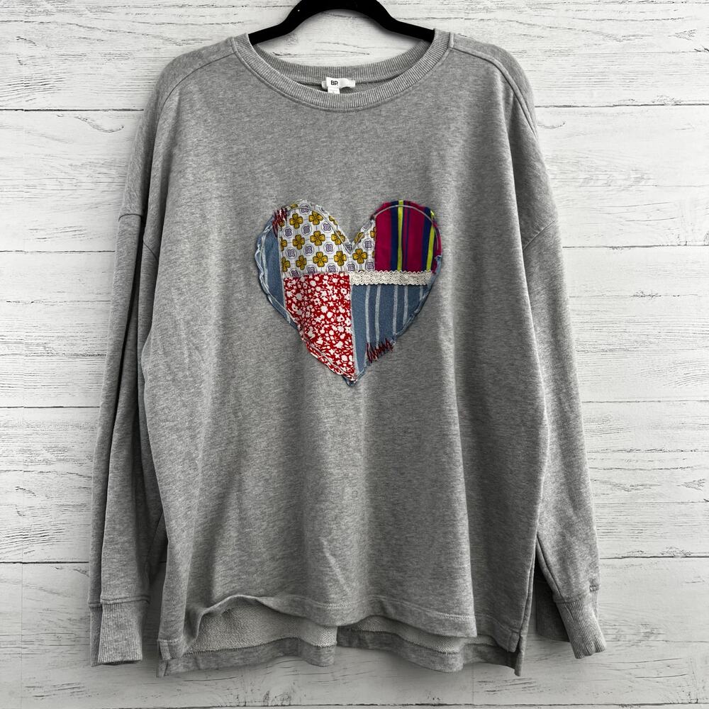 BP Patchwork Heart Crew Neck‎ Sweatshirt Size L